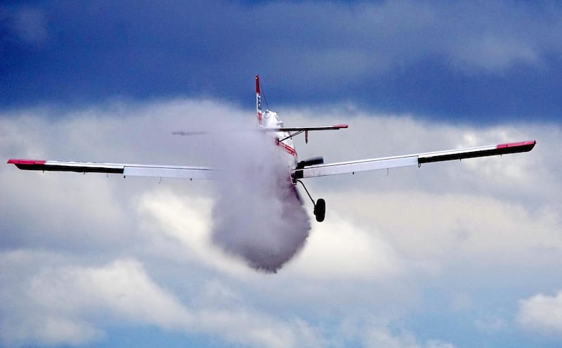 An Air Tractor 802 makes a test water drop at Deer Park, Wash.. Photo by Frederick A. Johnsen