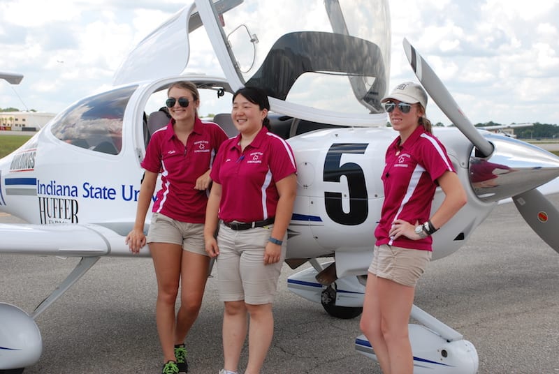 Second place winners, Lydia Kost, MiJim Kim, and Kayleigh Bordner, from Indiana State cool off in Daytona.   