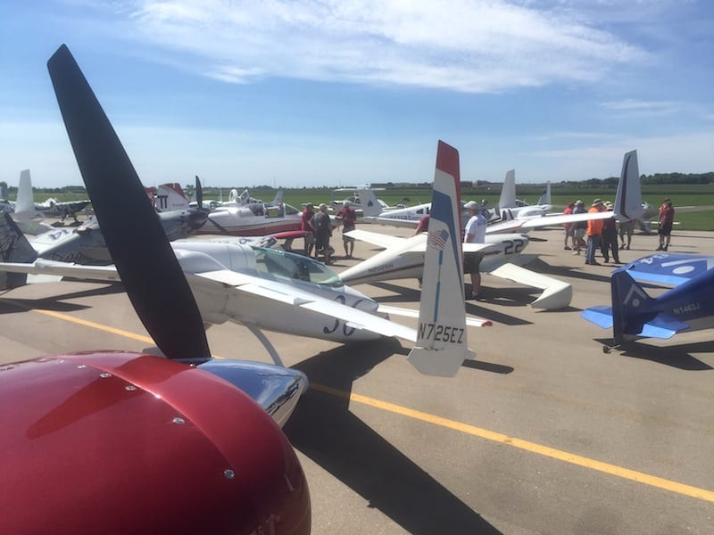 Everything was sunny and bright at Owatonna, Illinois, but IFR weather up the course forced the landing of all the race planes at what should have been a fuel stop only for the racers with the shortest range. (Photo by William E. Dubois)