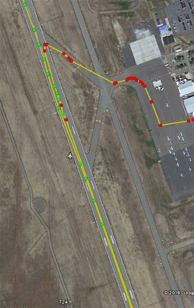 ADS-B Validation Data from the FAA overlaid on Google Earth