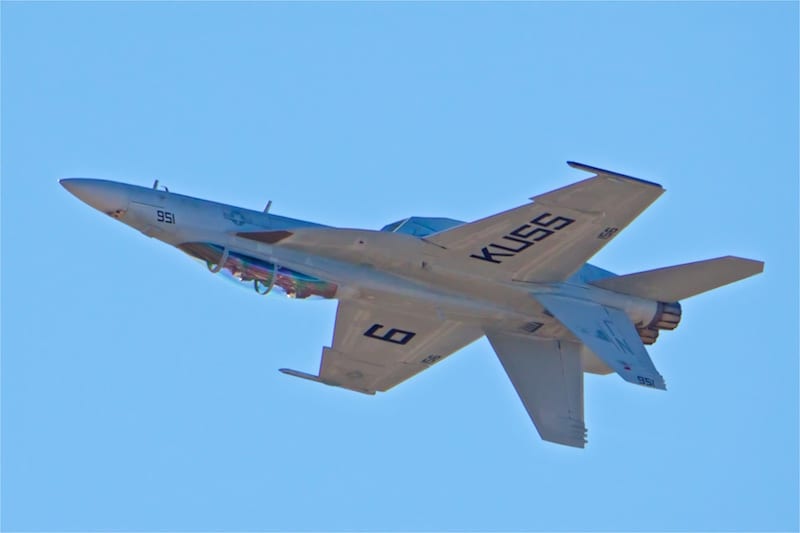 This F/A-18 Super Hornet demonstration aircraft pays tribute to Blue Angel #6, USMC Capt Jeff Kuss.