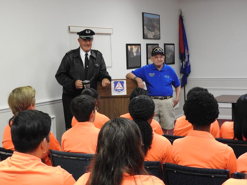 EAA Chapter 534 career pilots Steve Barber and Jack Hallett told the students about their flying careers and aviation job opportunities in the future.