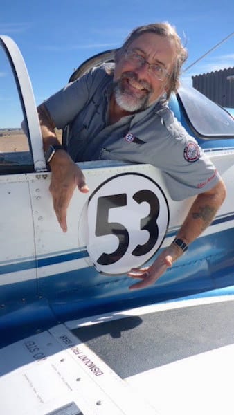 Race 53 went so fast on her final race that the pilot-side race number started to peel off. But as it turns out, the blazingly fast (and highly improbable) speed of 138.05 miles per hour for the Ercoupe was the result of a recording error. Initially suspected of cutting a corner, the race pilot was able to show a legal surface track using the CloudAhoy app, and the same program provided the on-course time that allowed the official speed for the race to be set at 116.27 mph. No one knows why the race number began to peal off on the last day of the race season. An omen that the Ercoupe should retire from racing? (Photo by Lisa F. Bentson)