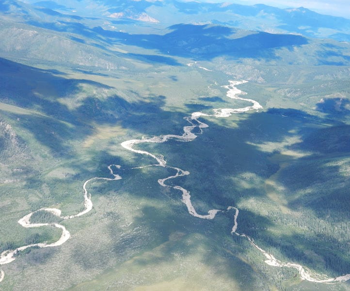 The direct route from Tok, Alaska, to Whitehorse, Yukon Territory, passes over mountainous terrain distant from the Alaska Highway.