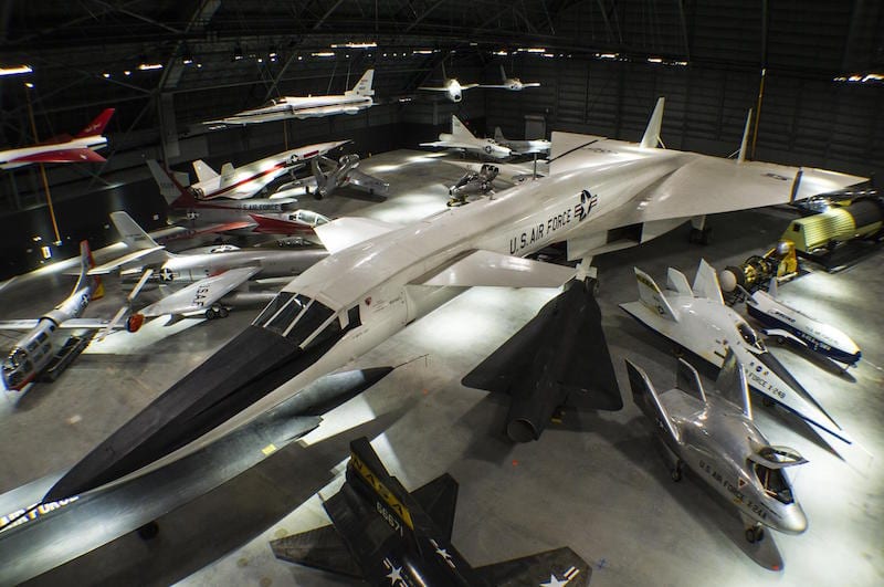 The Titan IVB solid rocket motor upgrades(SRMU's) on display in the Space Gallery at the National Museum of the U.S. Air Force. (U.S. Air Force photo by Ken LaRock)