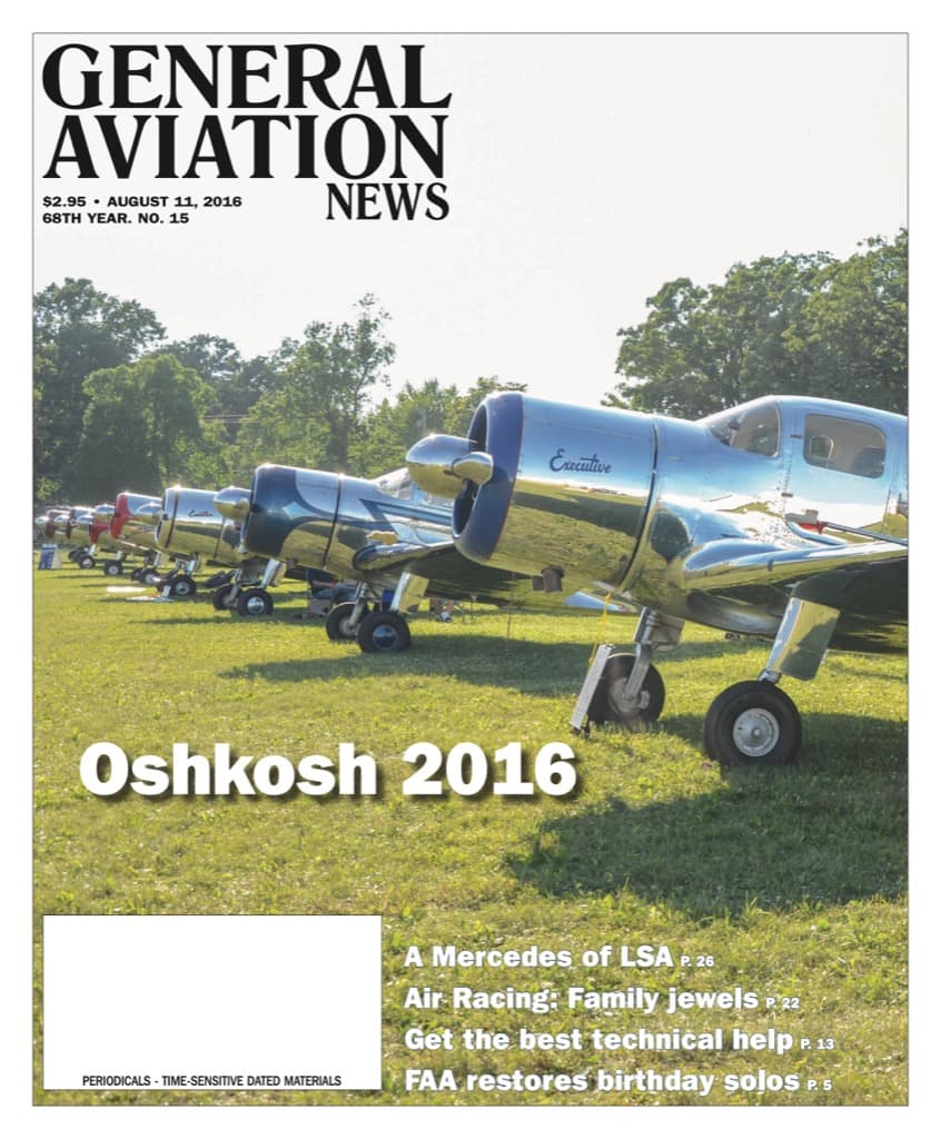 Cover of the August 11, 2016 edition of General Aviation News