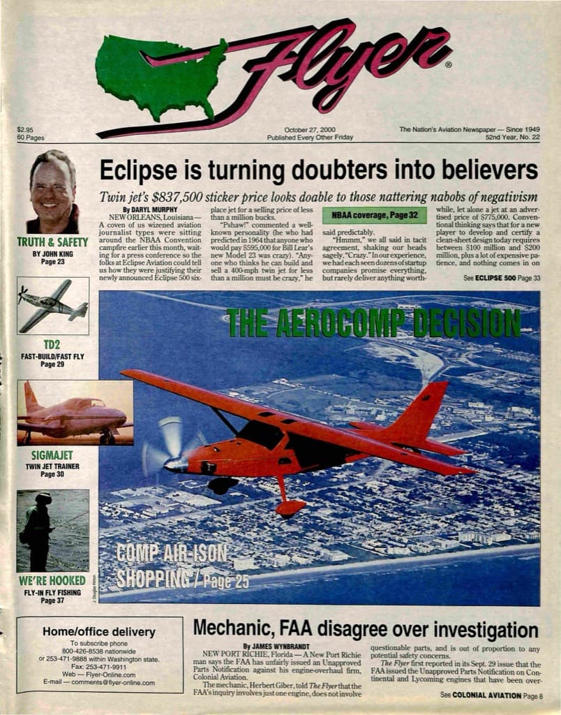 Cover of the October 27, 2000 edition of General Aviation News