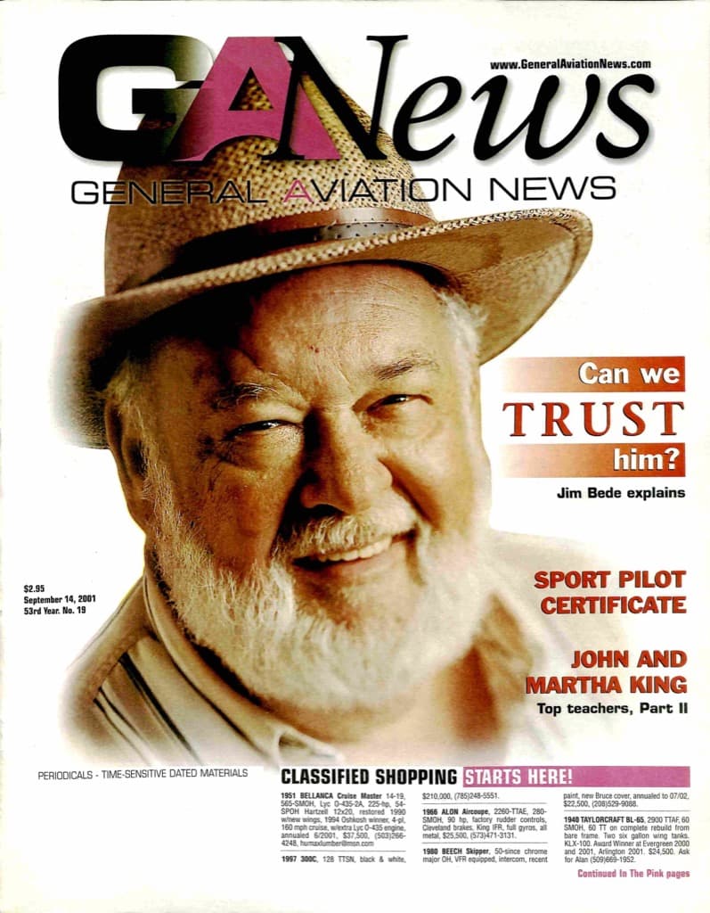 Cover of the September 14, 2001 edition of General Aviation News